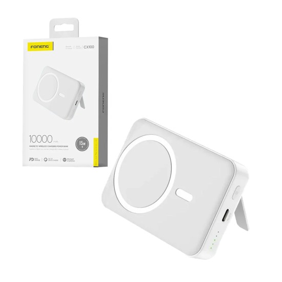 Power Bank Sem Fio Magnético Foneng CX100 10000mAh Branco